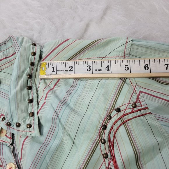 Johnny Was Green Striped Floral Embroidered Long Sleeve Button Down Shirt XL - Picture 9 of 12